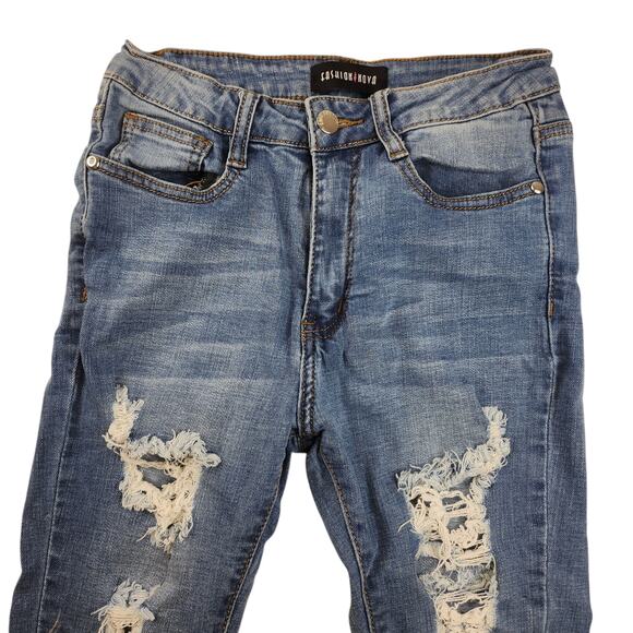 Fashion Nova Jeans Womens 26 1 Ripped Destroyed Skinny Mid Rise Medium Wash - Picture 4 of 12